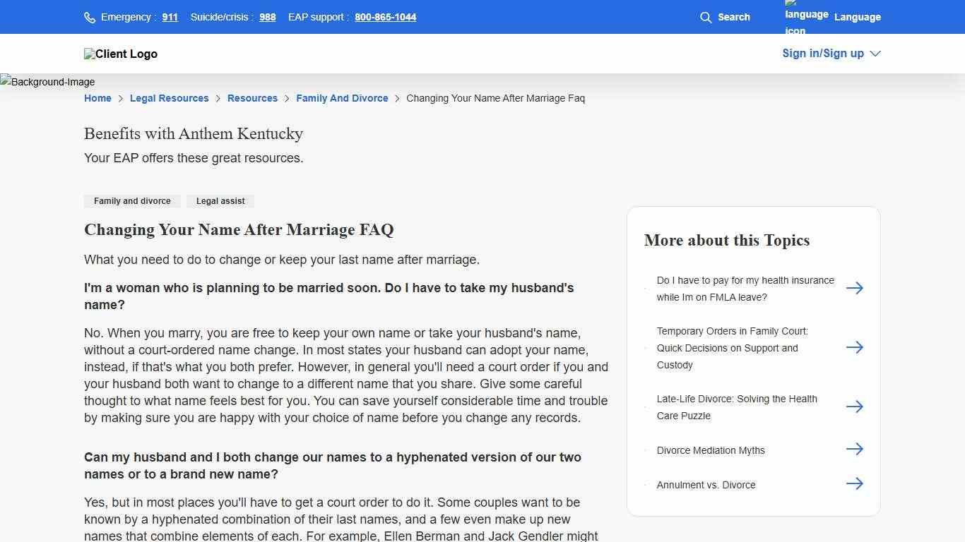 Changing Your Name After Marriage FAQ - Anthem Kentucky EAP | Anthem