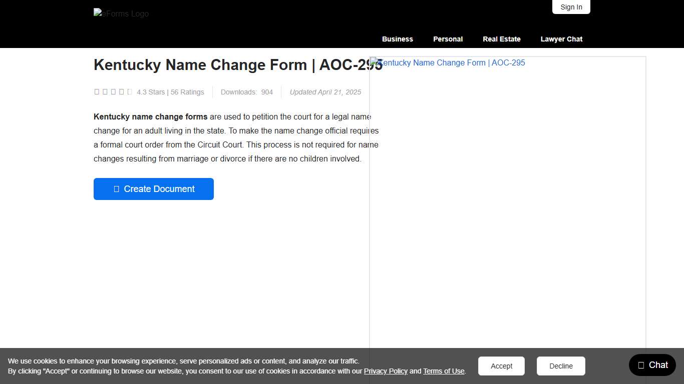 Free Kentucky Name Change Forms | AOC-295 - PDF – eForms